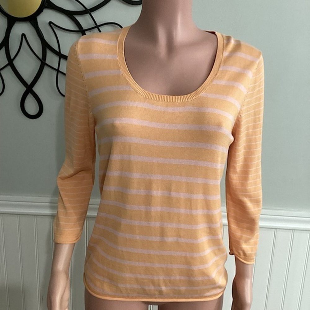 Talbots Striped Sherbet Fitted Sweater Silk Blend Lightweight size Large